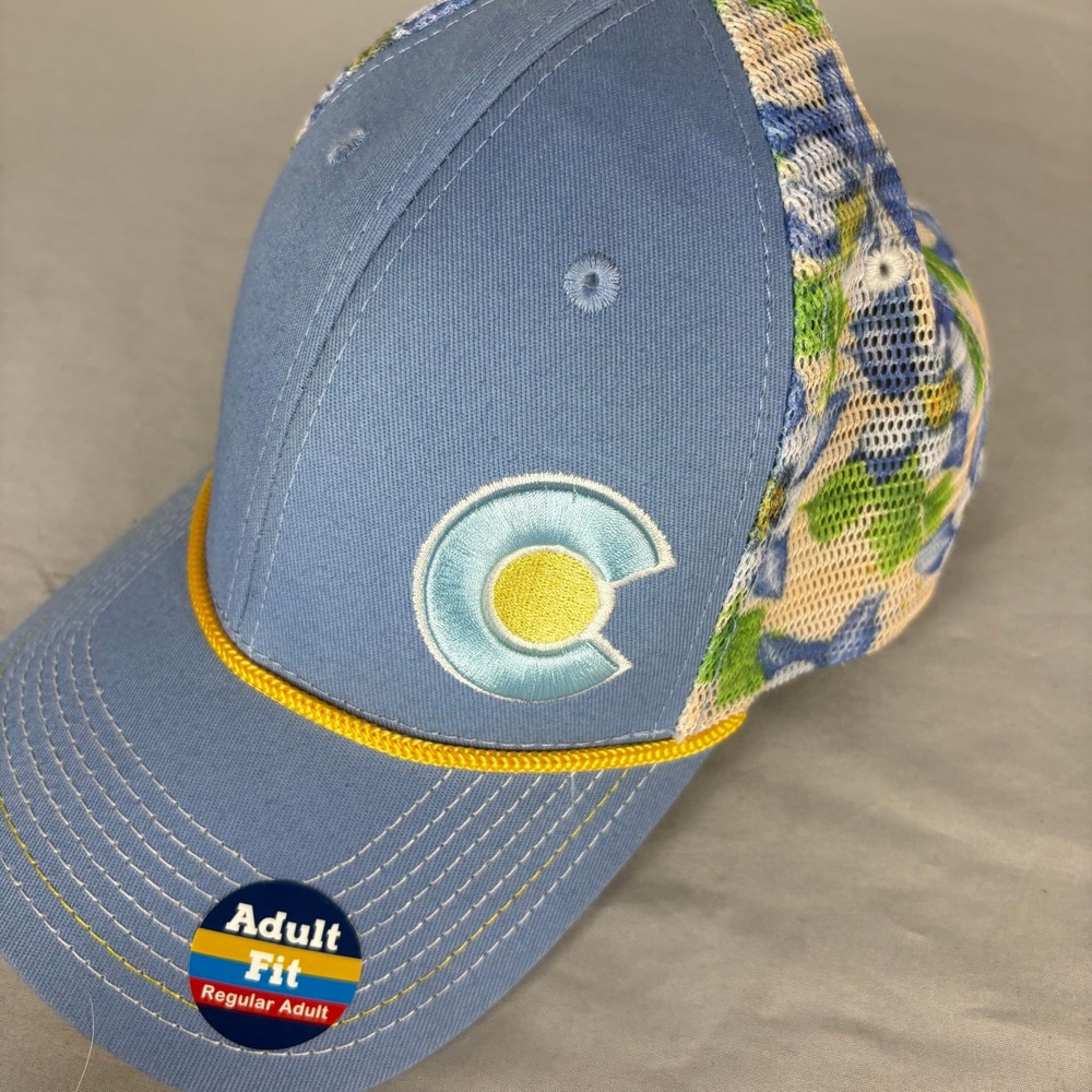 Yo Colorado Blue Floral Mesh Trucker Hat Snapback Adult Fit Colorado C Logo Cap
